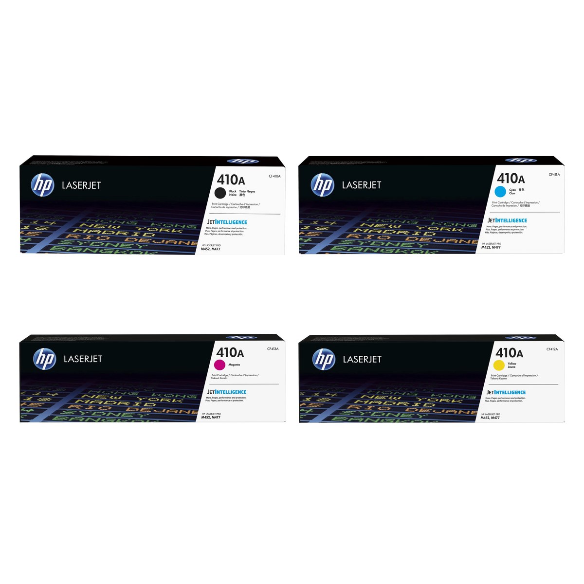 HP 410A Original Toner Set Black Cyan Magenta Yellow 4 Pack CF410A CF411A CF413A CF412A for HP Color LaserJet Pro M377, M452 and M477