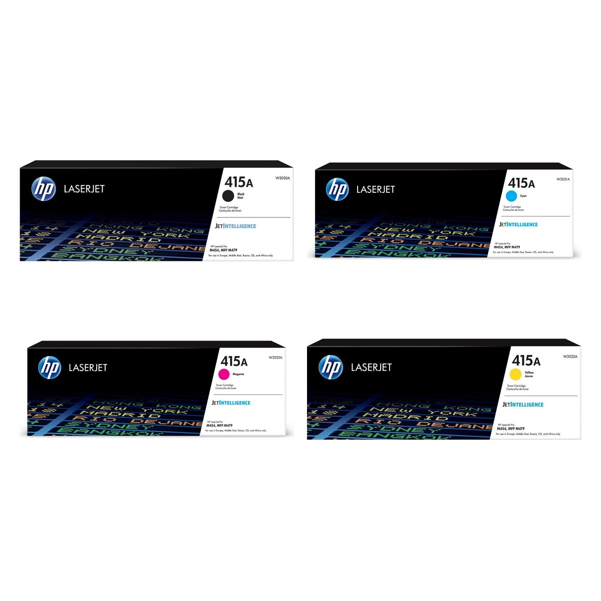 HP 415A Original Toner Set Black Cyan Magenta Yellow 4 Pack W2030A W2031A W2033A W2032A for HP Color LaserJet Pro M454 and M479