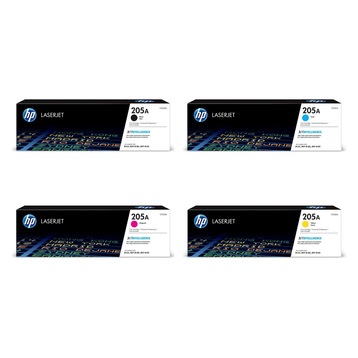 HP 205A Original Toner Set Black Cyan Magenta Yellow 4 Pack CF530A CF531A CF533A CF532A for HP Color LaserJet Pro M180 and M181